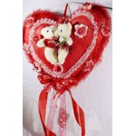 Beautiful Red Plush Frill Heart with Love Couple Teddy Bears